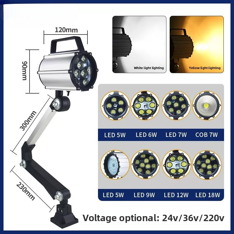 40F LED Machine Work Light Dimensions - Head 120mm, Arm Lengths