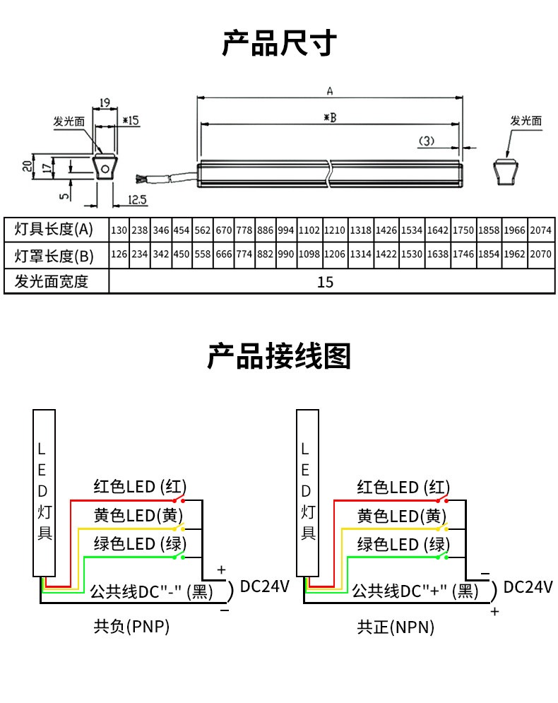 X2M Signal Light Bar Dimensions and Wiring Diagram PNP NPN